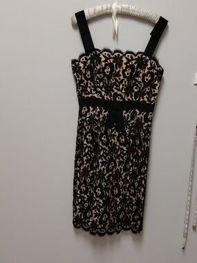 Milly Black Lace Cocktail Dress With Nude Lining, Size 6